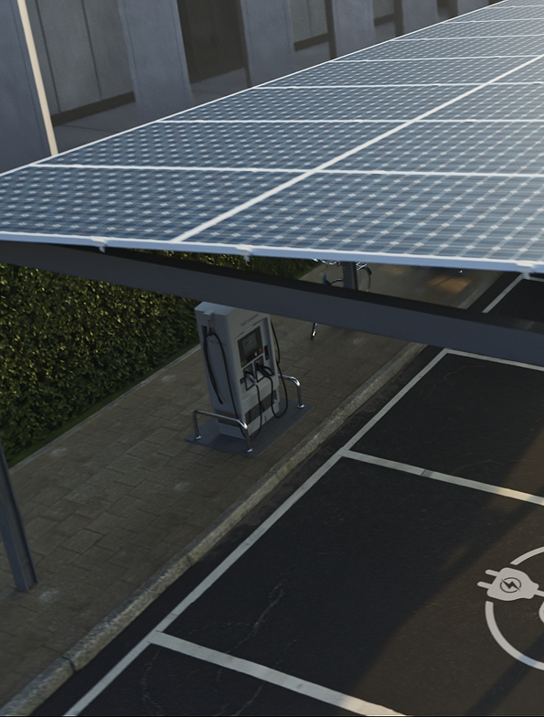 image de place de parking avec une borne de recharge